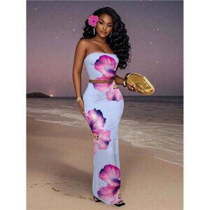 Slaydiva 2025 Spring/Summer New Women's Vacation Dress, Elegant Floral Print
